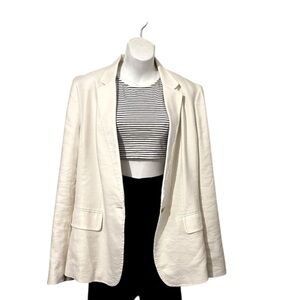Ann Taylor Linen Blend Ivory Color Lined One Button Blazer Jacket Sz 14T